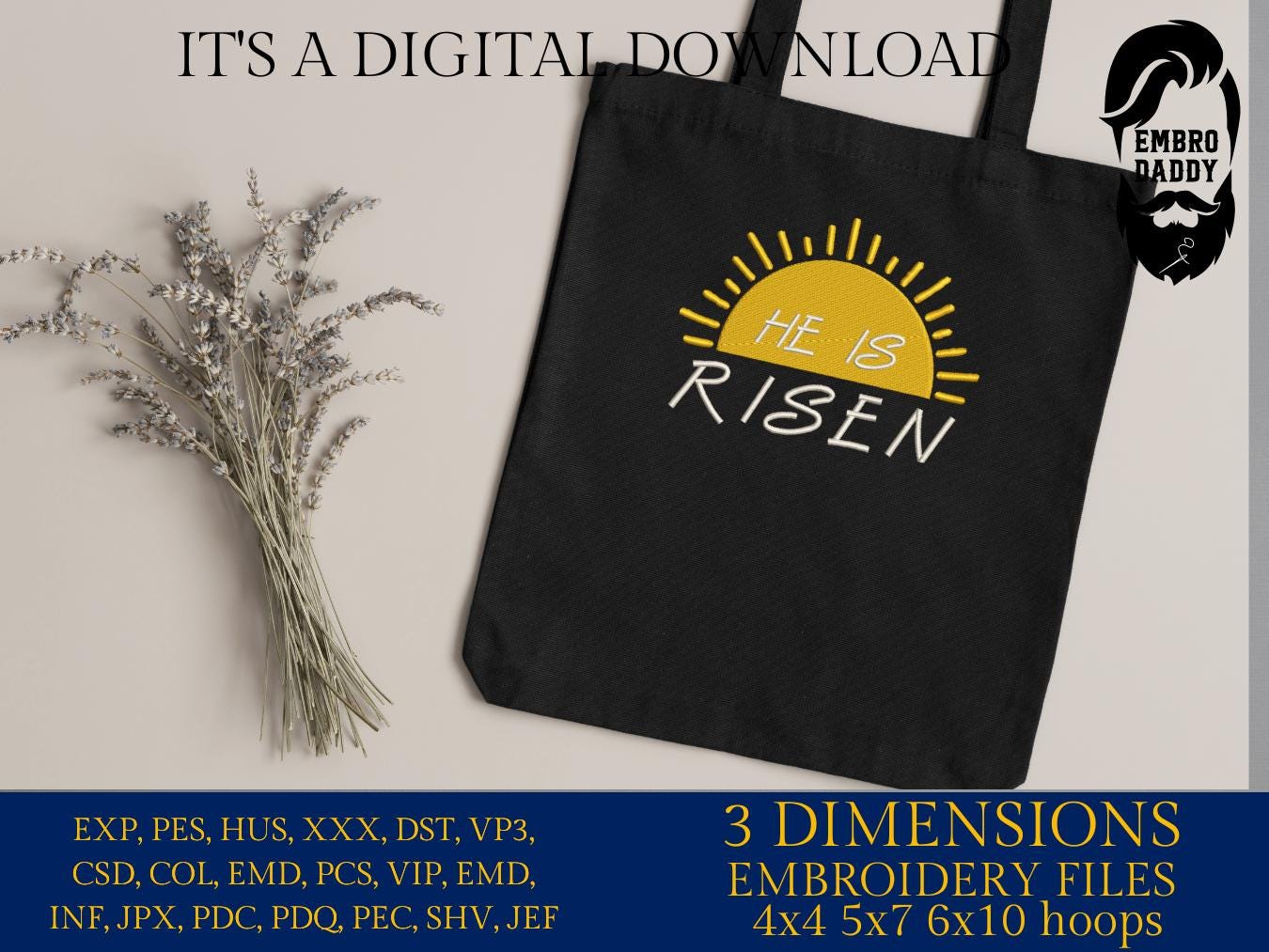 Machine Embroidery files, He is Risen, christian, easter, sunset PES, xxx, hus & more
