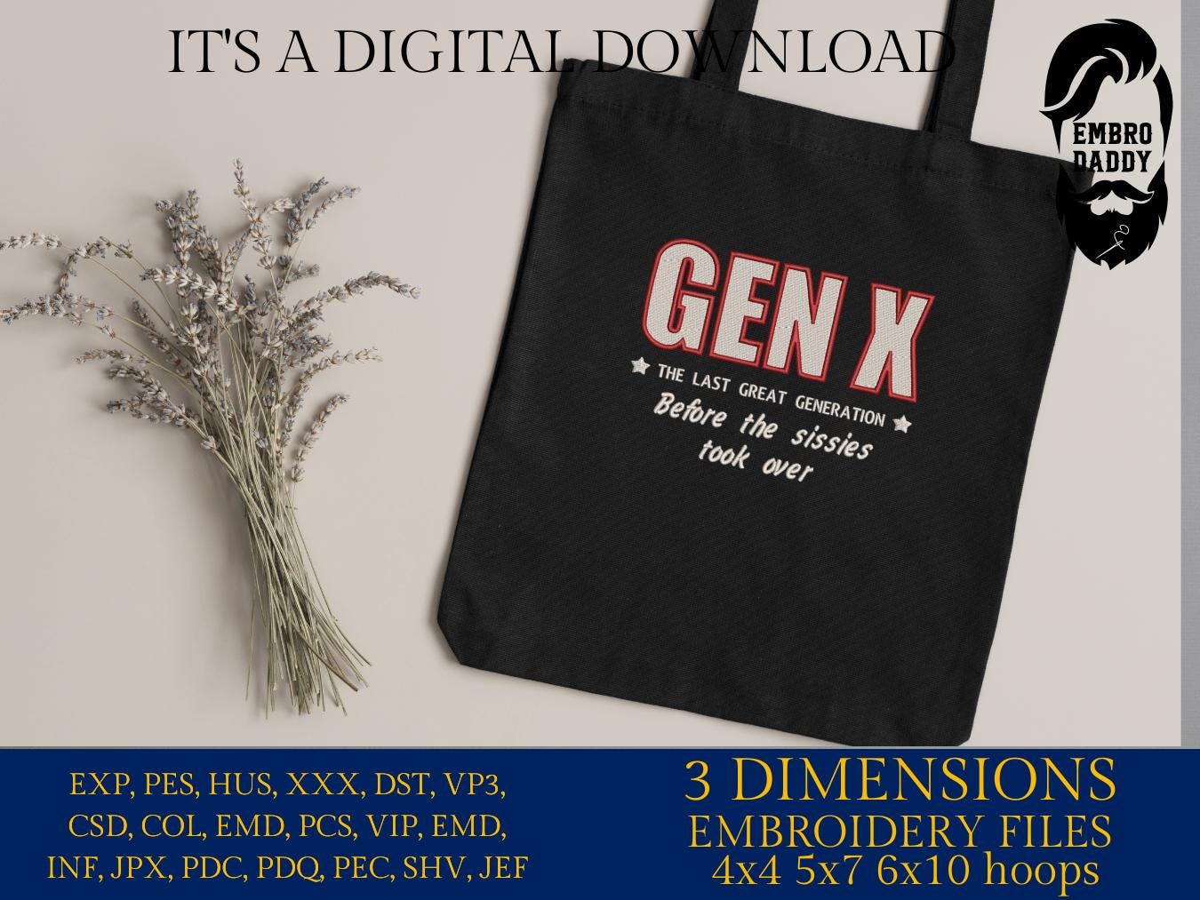 Machine Embroidery files, Generation X, the last great generation, PES, xxx, hus & more, embroidery files