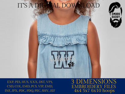 Machine Embroidery, Wildcats embroidery design, football, basketball, PES, xxx, dst, hus & more