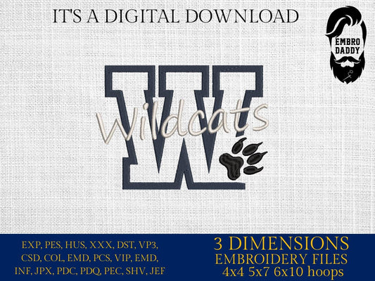 Machine Embroidery, Wildcats embroidery design, football, basketball, PES, xxx, dst, hus & more
