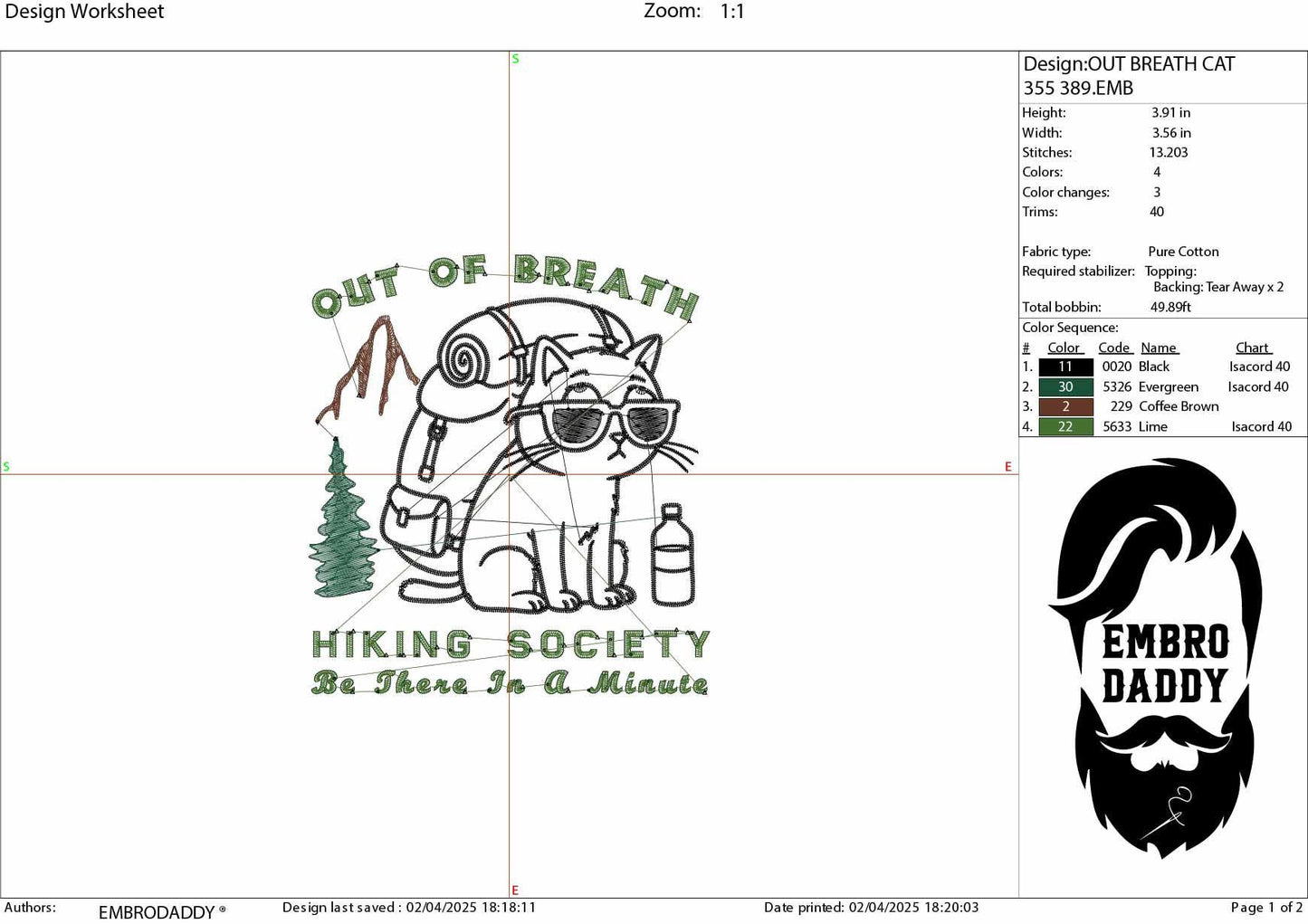 Machine Embroidery files, Out Of Breath Hiking Society, funny cat, Funny Hiking Lover Gift, Mountain Design, PES, xxx, hus & more