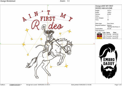 Machine Embroidery files, Retro Cowgirl Rodeo, Ain't My First Rodeo, Vintage, Western, Bronco, Cowboy, PES, DST, xxx, hus & more