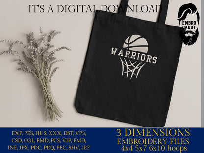 Machine Embroidery files, Warriors, Basketball, PES, dst, xxx, hus & more