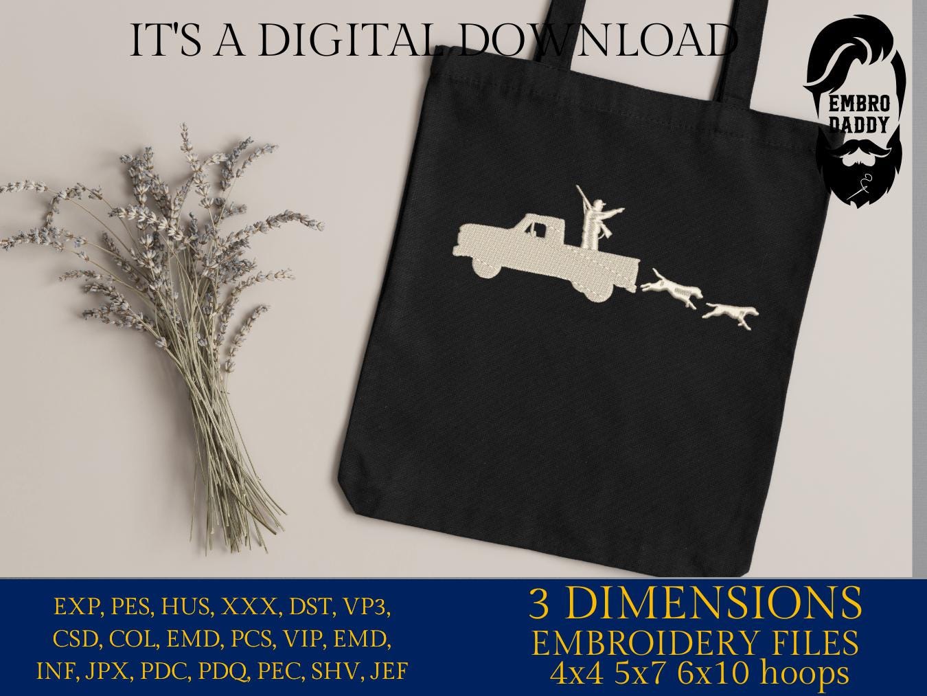 Machine Embroidery files, Hunting with hounds, pick up, Hunting, Hound, hunt, PES, xxx, dst, hus & more