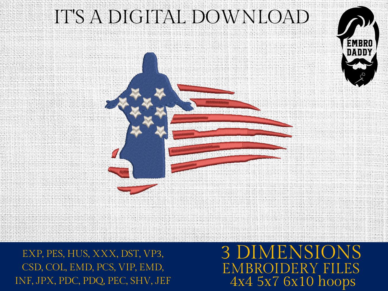 Machine Embroidery files, USA flag, Jesus Christ, DST, PES, xxx, hus & more