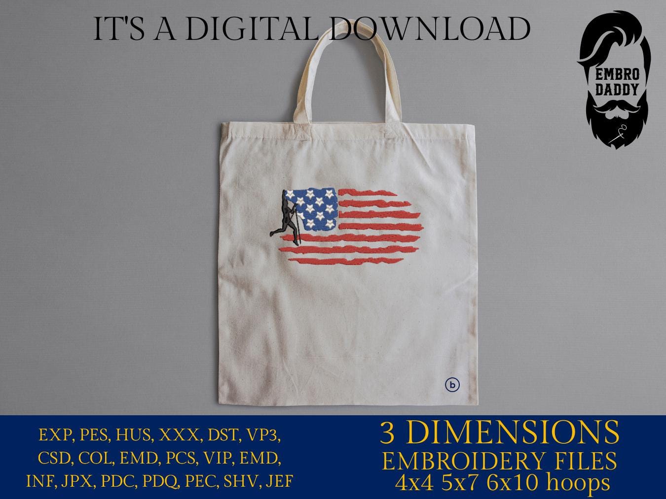 Machine Embroidery files, Usa flag Climber, embroidery files, climbling, PES, dst, xxx, hus & more