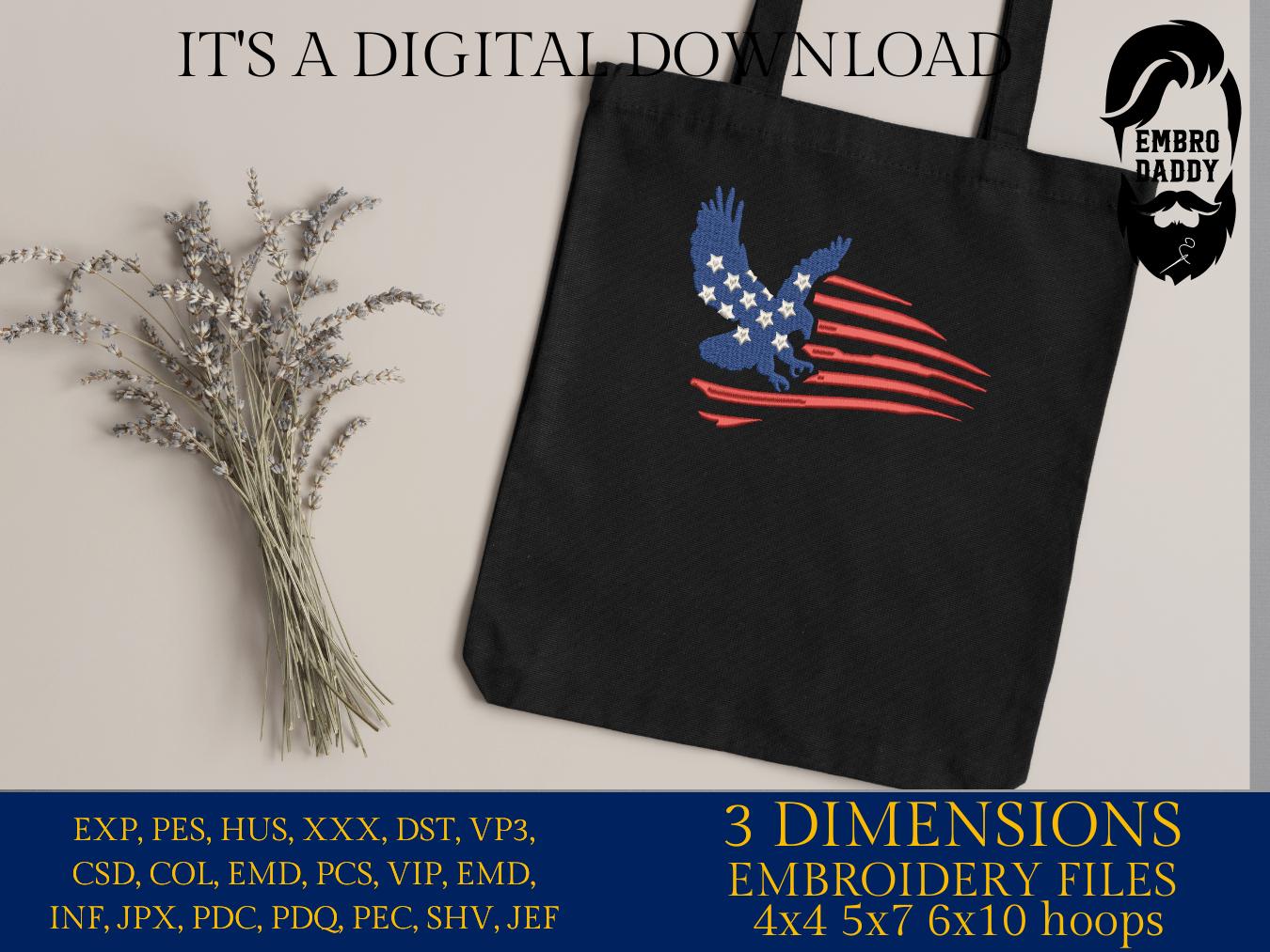 Machine Embroidery files, American Flag, eagle, PES, dst, xxx hus & more