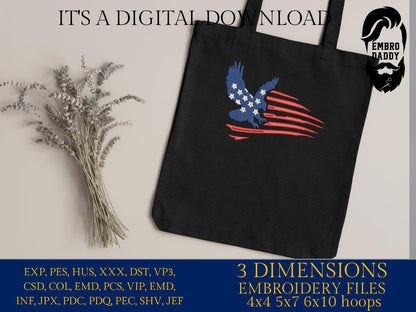 Machine Embroidery files, American Flag, eagle, PES, dst, xxx hus & more