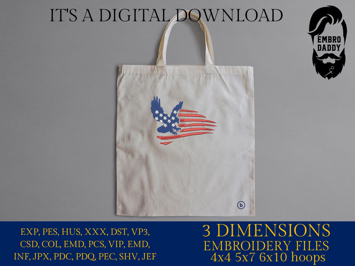 Machine Embroidery files, American Flag, eagle, PES, dst, xxx hus & more