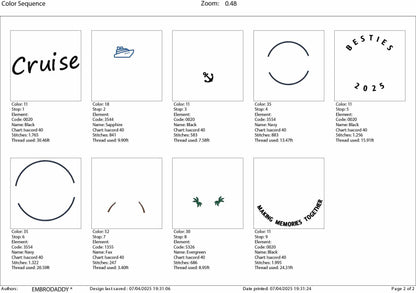 Machine Embroidery files, besties Cruise 2025, memories together, PES, xxx, hus & more, embroidery files
