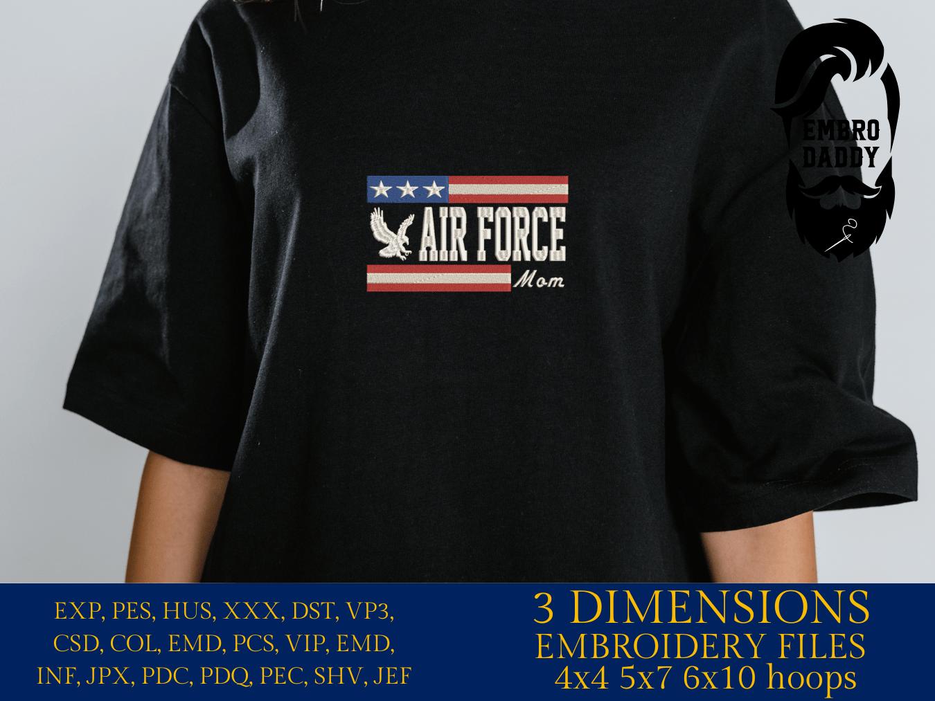 Machine Embroidery files, Air Force mom, USA flag, PES, DST, xxx, hus & more