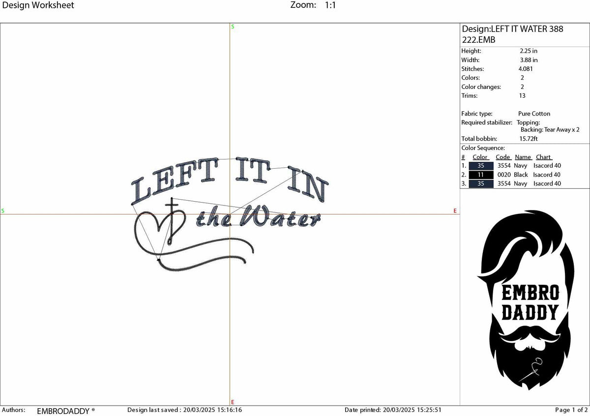 Machine Embroidery files, left it in the water, Christian faith, PES, xxx, hus, dst & more