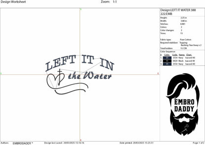 Machine Embroidery files, left it in the water, Christian faith, PES, xxx, hus, dst & more