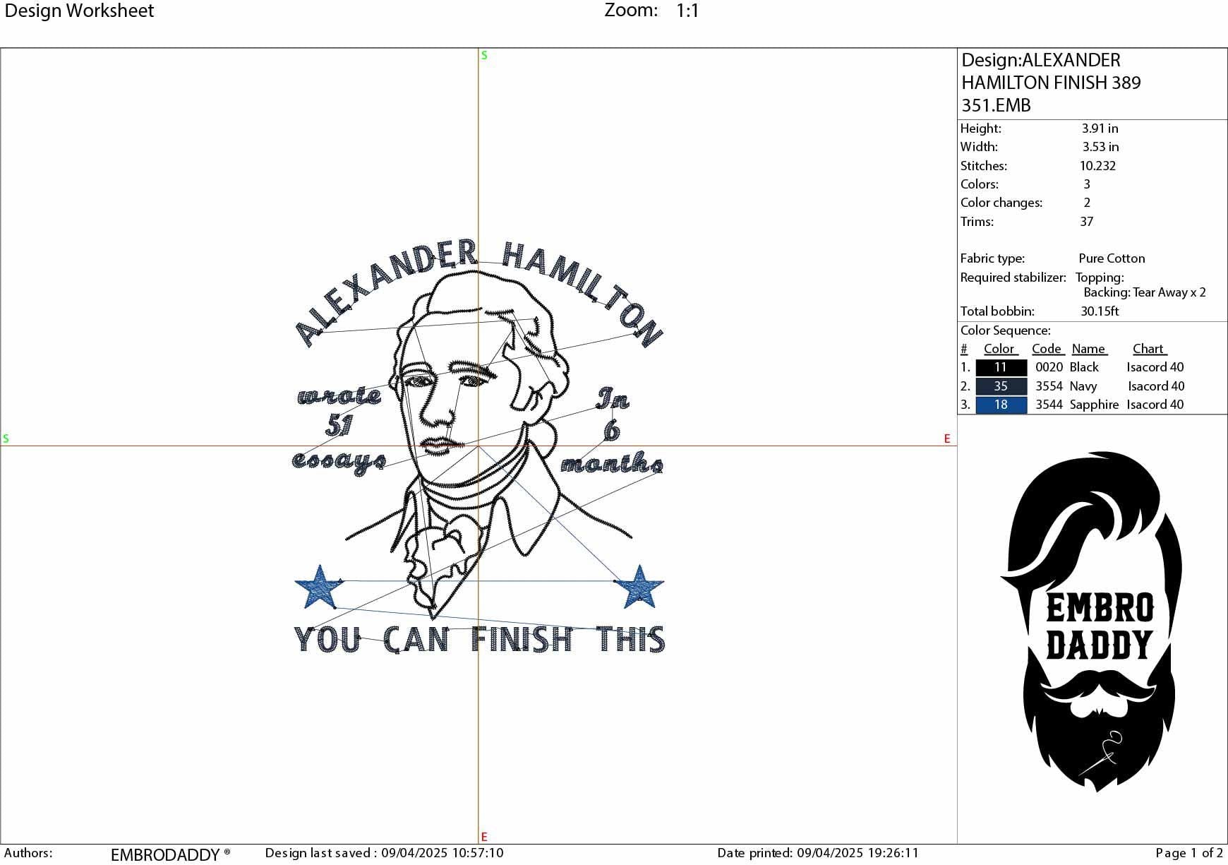 Machine Embroidery files, Alexander Hamilton Wrote 51 Essays in 6 Months You Can Finish This, History, Teacher, DST, PES, xxx hus & more