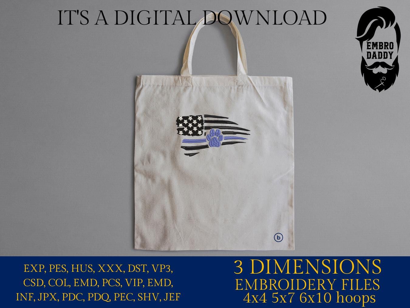 Machine Embroidery files, US flag, Tattered Flag, Thin Blue Line, Police, Dog, Paw Print, Police, K9, Dog Lover, dst, PES, xxx, hus & more