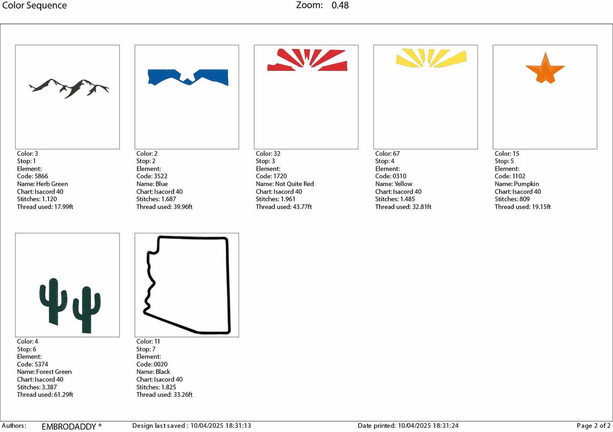 Machine Embroidery files, State of Arizona, Arizona flag, cactus, DST, PES, xxx hus & more