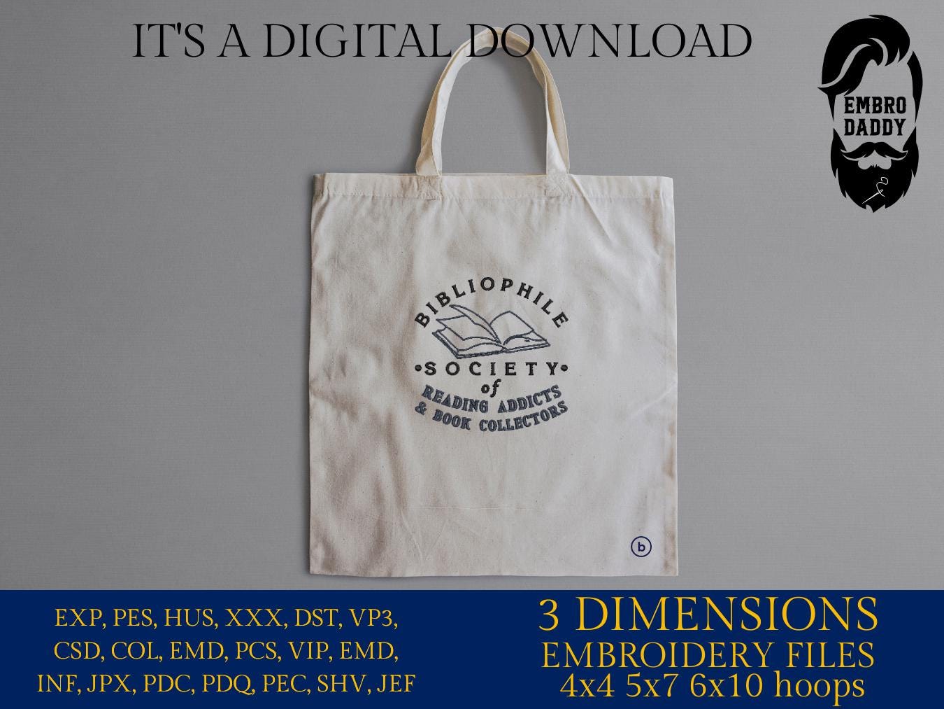 Machine Embroidery files, Bibliophile Society, Bibliophile Definition, Book Lover Gifts, Reading Addict, DST, PES, xxx, hus & more