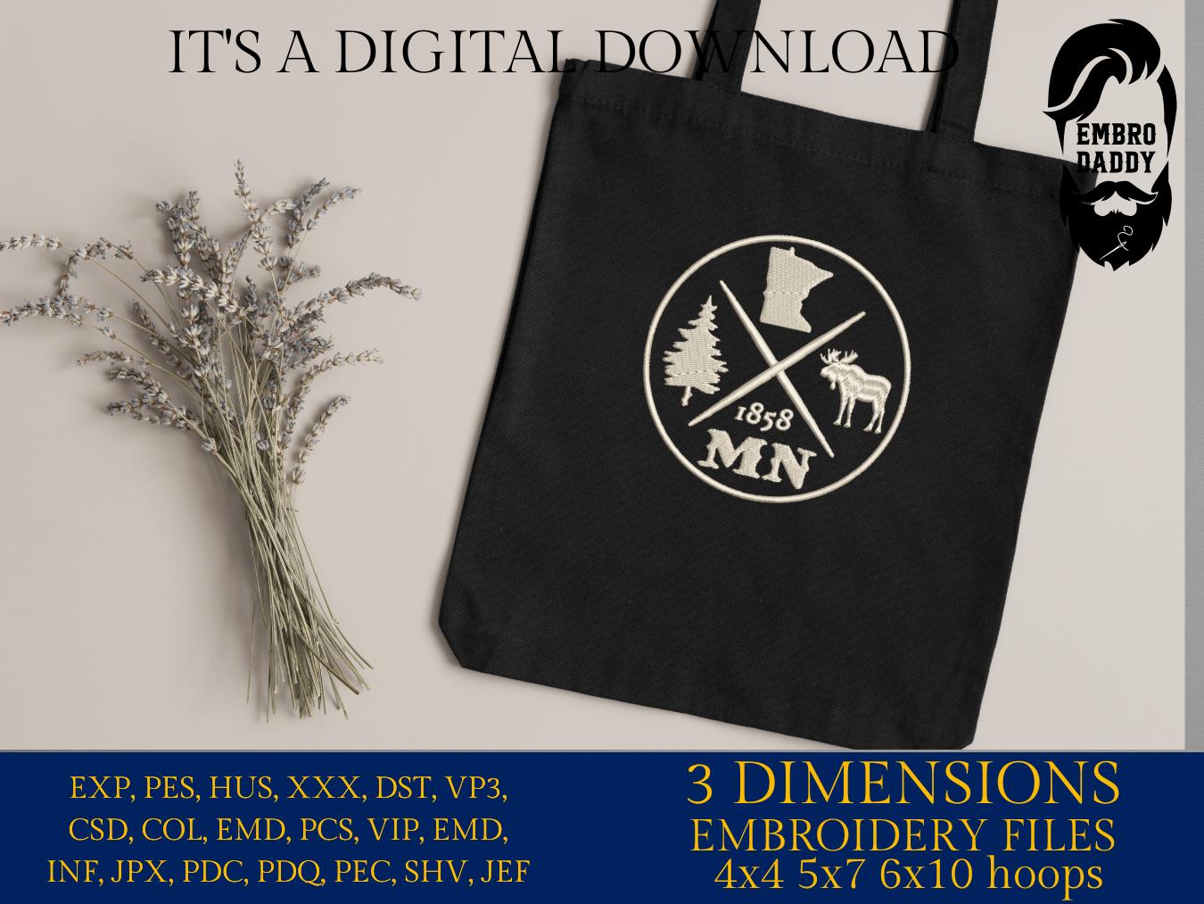 Machine Embroidery files, Minnesota est 1858, DST, PES, xxx hus & more