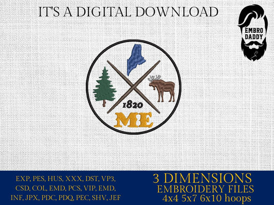Machine Embroidery files, Maine est 1820, DST, PES, xxx hus & more