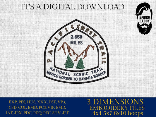 Machine Embroidery files, Pacific crest Trail, Hikers, Mexico to Canada, PES, 1st, xxx, hus & more