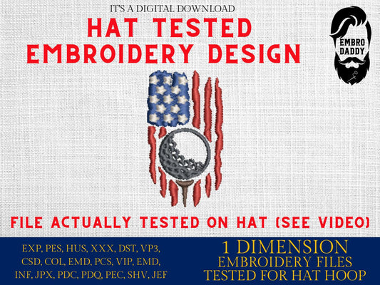 Machine Embroidery files, Golf Usa flag, embroidery file digitize for hat, American Flag PES, xxx hus & more