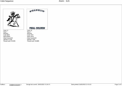 Machine Embroidery files, Retro Wranglin' Feral Children Raccoon, 90s, Western Graphic, Vintage Western Raccoon, PES, dst, hus & more