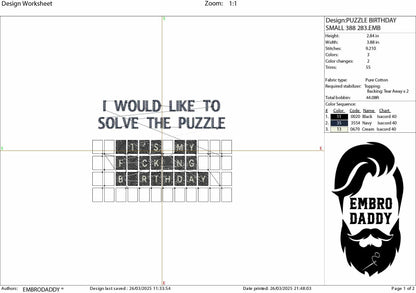 Machine Embroidery files, It's My Fucking Birthday, Funny Birthday, PES, dst, vip, xxx, hus & more
