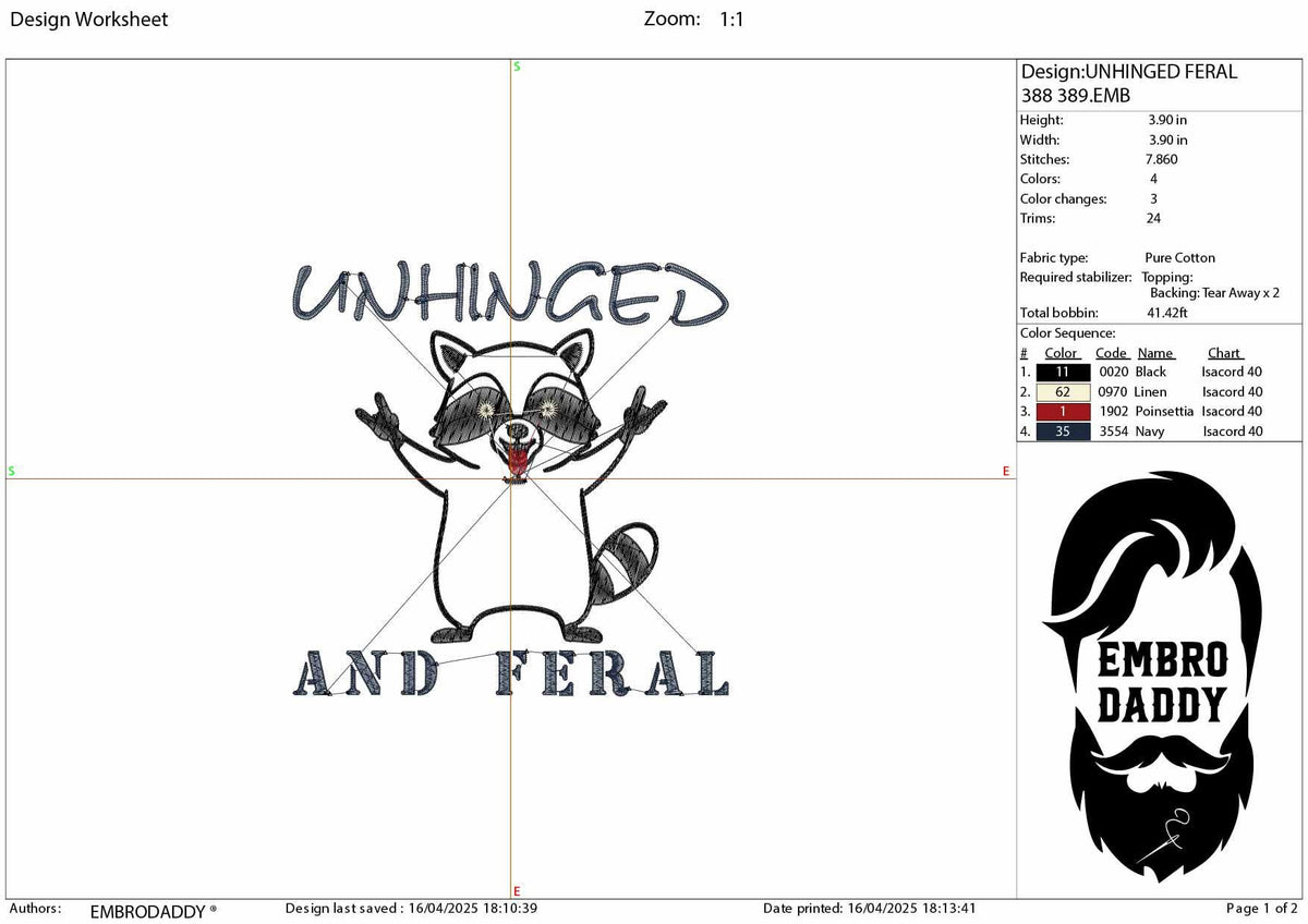 Machine Embroidery files, Unhinged And Feral, Funny Raccoon, Rock'n Feral Racoon, Vintage Feral Mom, Feral Girl PES, DST, xxx, hus & more