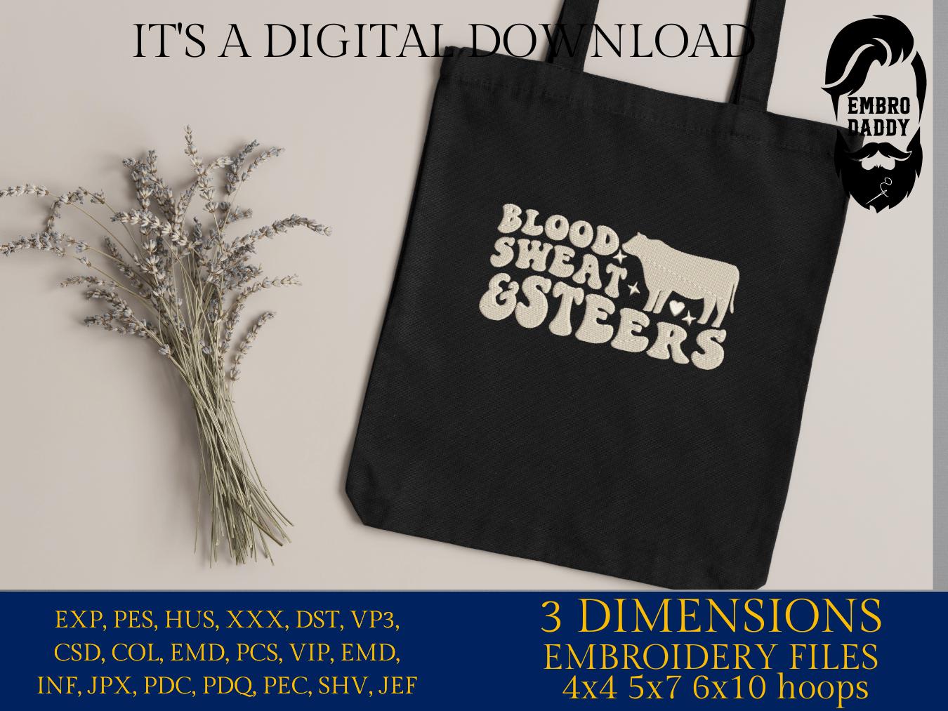 Machine Embroidery files, Show Steer, Blood Sweat and Steers, Cattle Show, Livestock, State Fair, stock, Show Cow, PES, dst, xxx hus & more