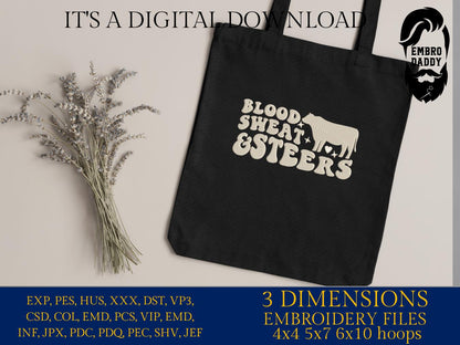 Machine Embroidery files, Show Steer, Blood Sweat and Steers, Cattle Show, Livestock, State Fair, stock, Show Cow, PES, dst, xxx hus & more