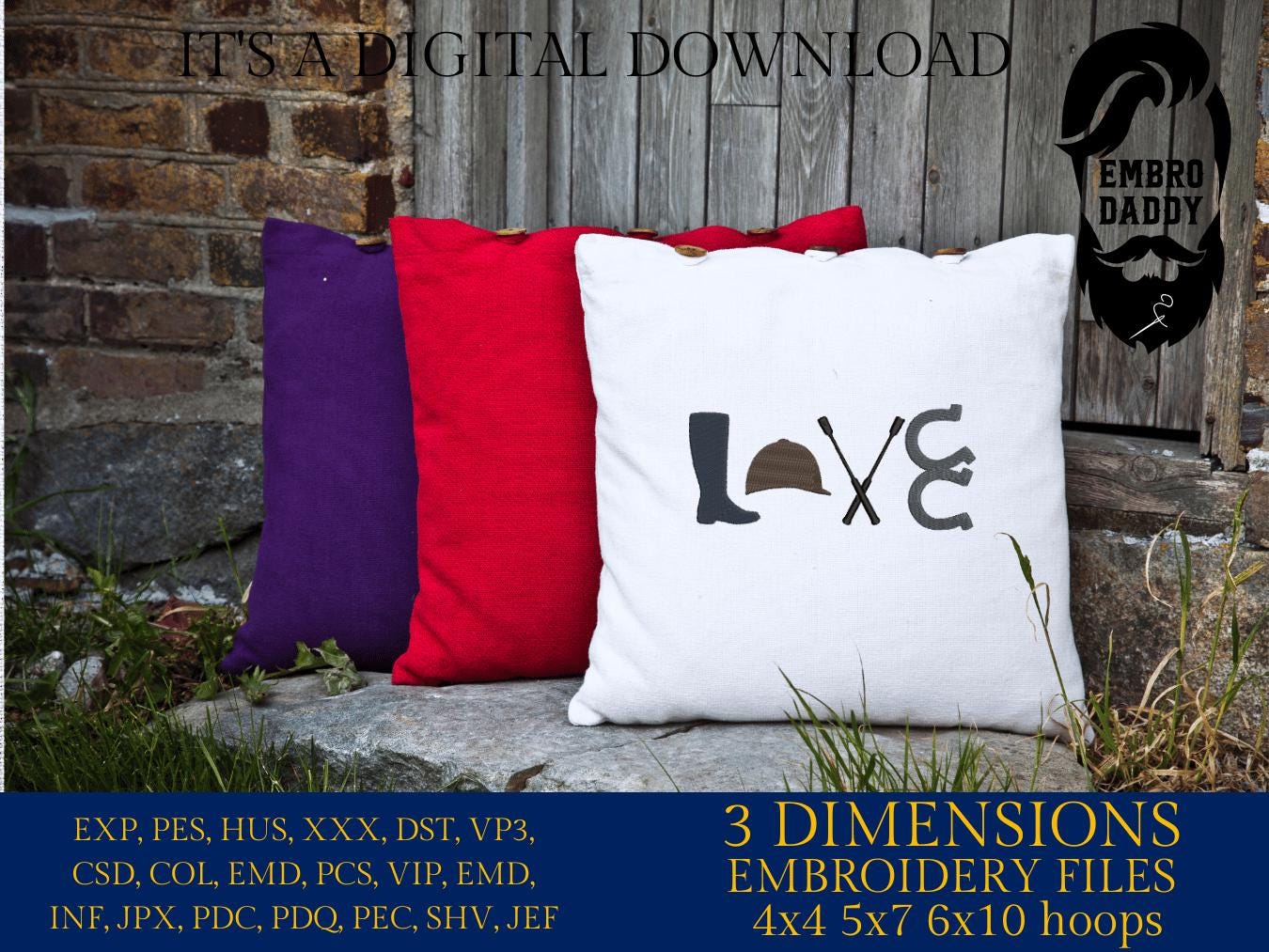 Machine Embroidery files, love Hunter Jumper, Horse Show, Jumping horse, Show Jumper, equestrian, PES, DST, xxx, hus & more