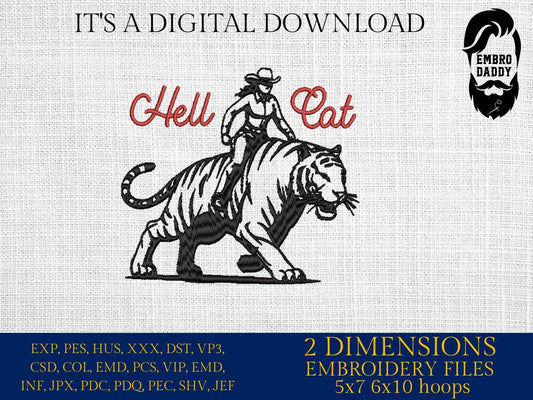 Machine Embroidery files, Hell Cat, Retro Cowgirl Tiger, Boho Big Cat Western, Funny Cowboy Cat, Sarcastic, PES, DST, xxx, hus & more