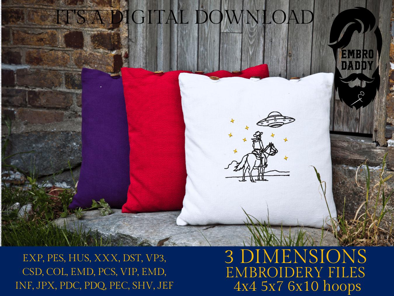 Machine Embroidery files, Retro Cowboy, UFO, Western, Vintage, Funny, Futuristic, Cowboy, PES, xxx, hus & more