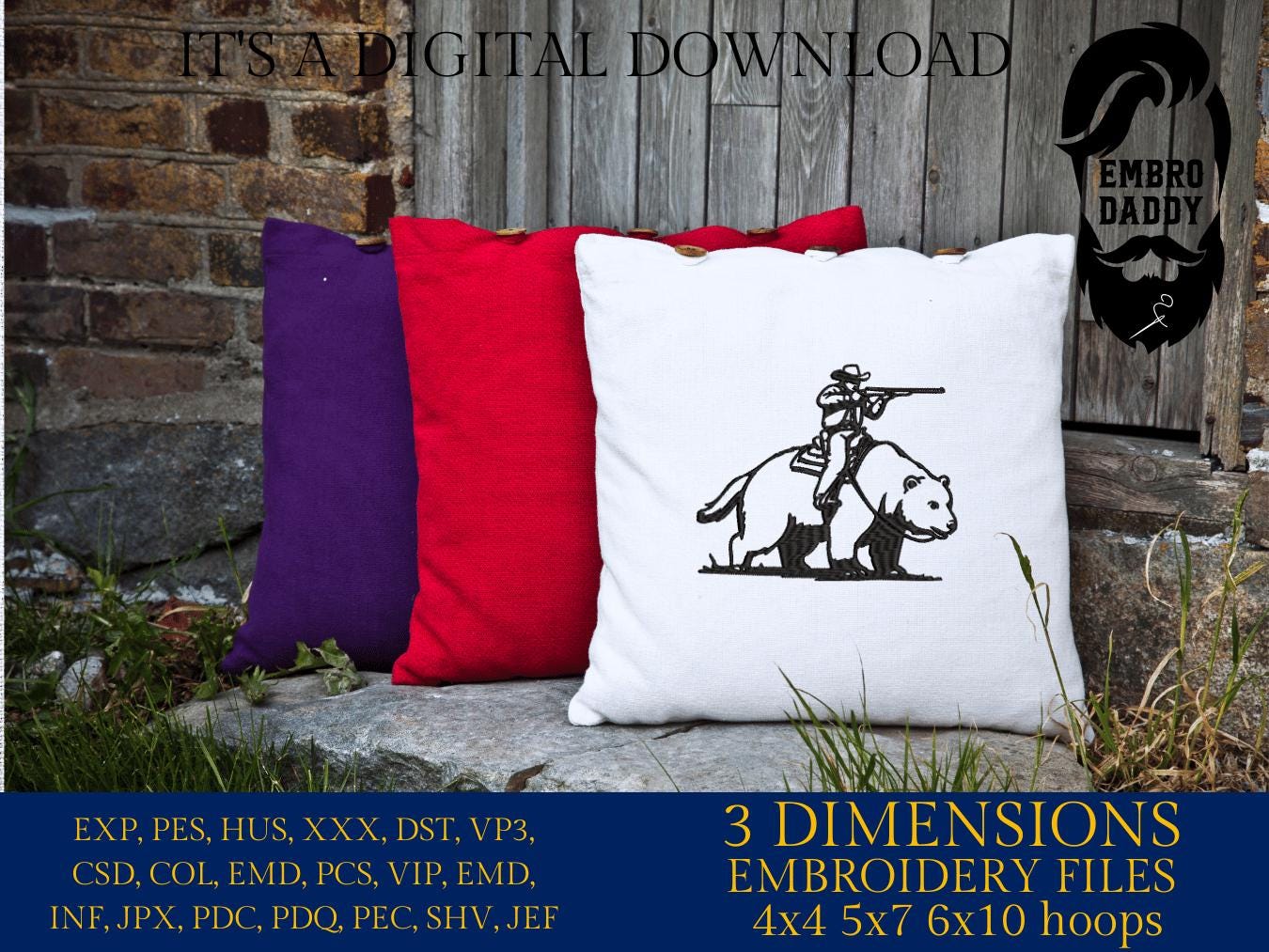Machine Embroidery files, Retro Cowboy, Cowboy Riding A Bear, Western, Vintage, Funny, Cowboy, PES, xxx, hus & more