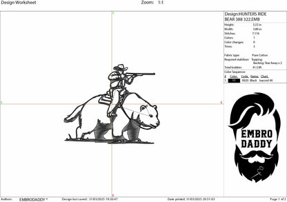 Machine Embroidery files, Retro Cowboy, Cowboy Riding A Bear, Western, Vintage, Funny, Cowboy, PES, xxx, hus & more