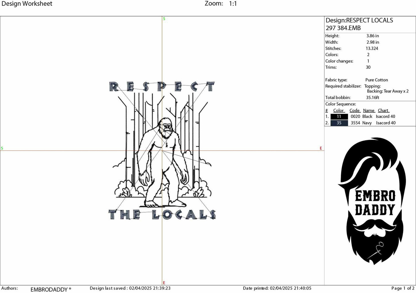 Machine Embroidery files, Respect Locals, Bigfoot, Vintage, PES, 1st, xxx, hus & more