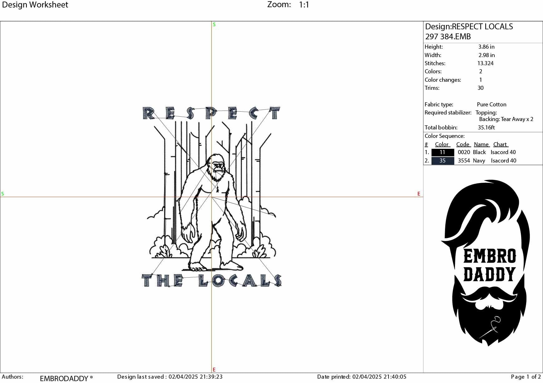 Machine Embroidery files, Respect Locals, Bigfoot, Vintage, PES, 1st, xxx, hus & more