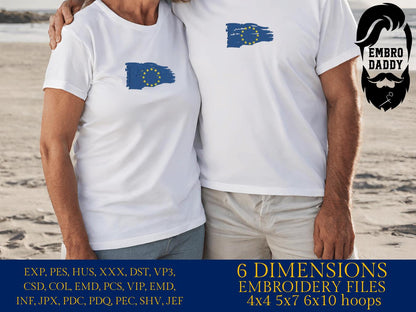 Machine Embroidery, European Union flag distressed 6 sizes, Europe lover, Europe embroidery files, gift idea PES, xxx, hus & more