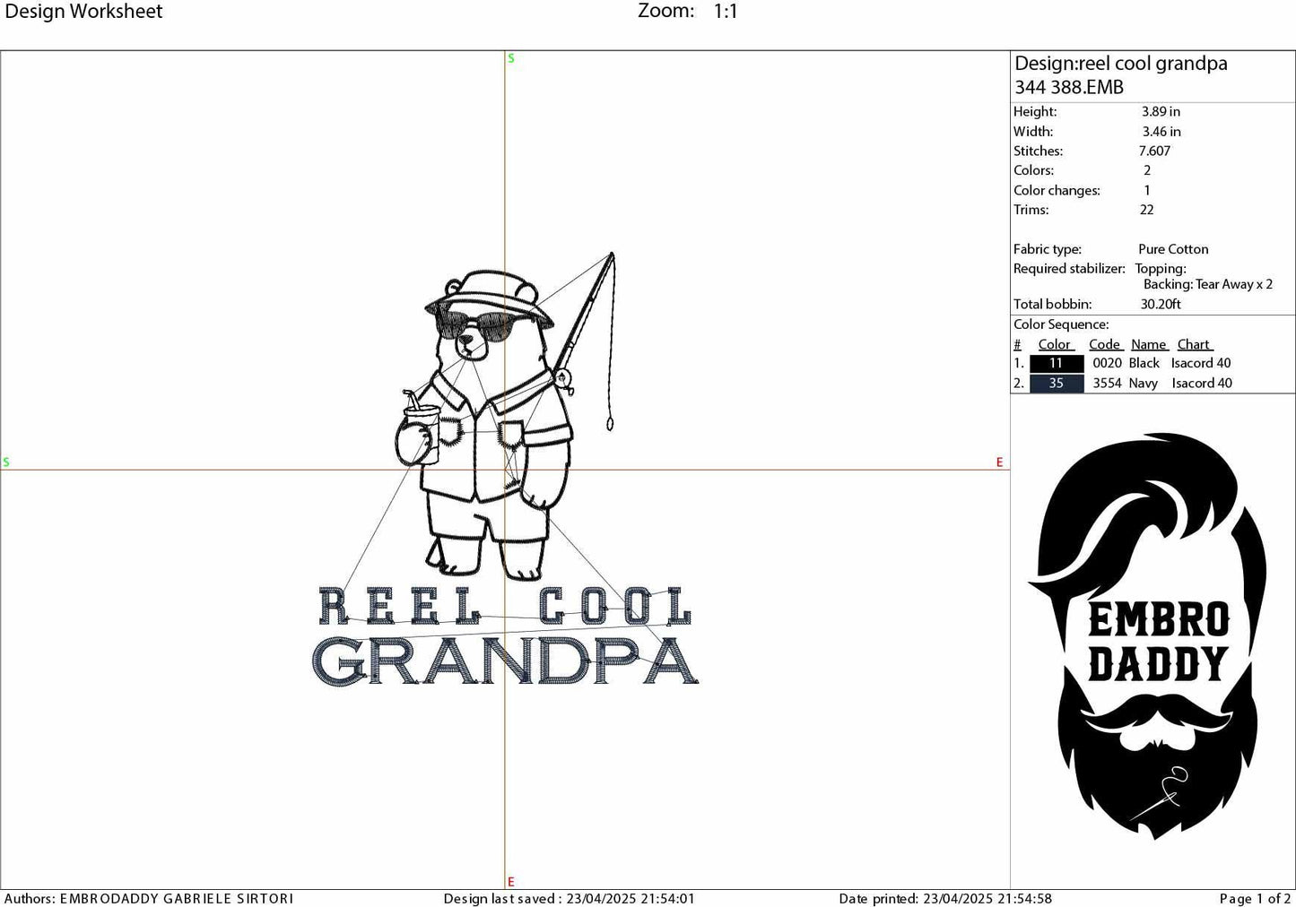 Machine Embroidery, Reel Cool Grandpa, Funny Fishing, Retro, Summer, Bear, Fishing Dad, Gift for Grandpa, PES, xxx, hus & more
