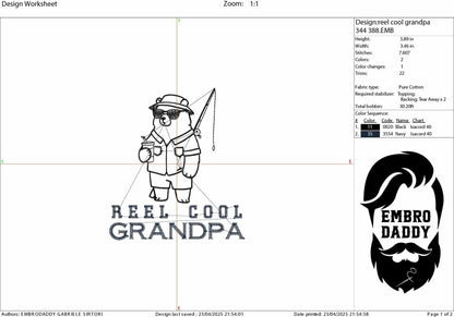 Machine Embroidery, Reel Cool Grandpa, Funny Fishing, Retro, Summer, Bear, Fishing Dad, Gift for Grandpa, PES, xxx, hus & more