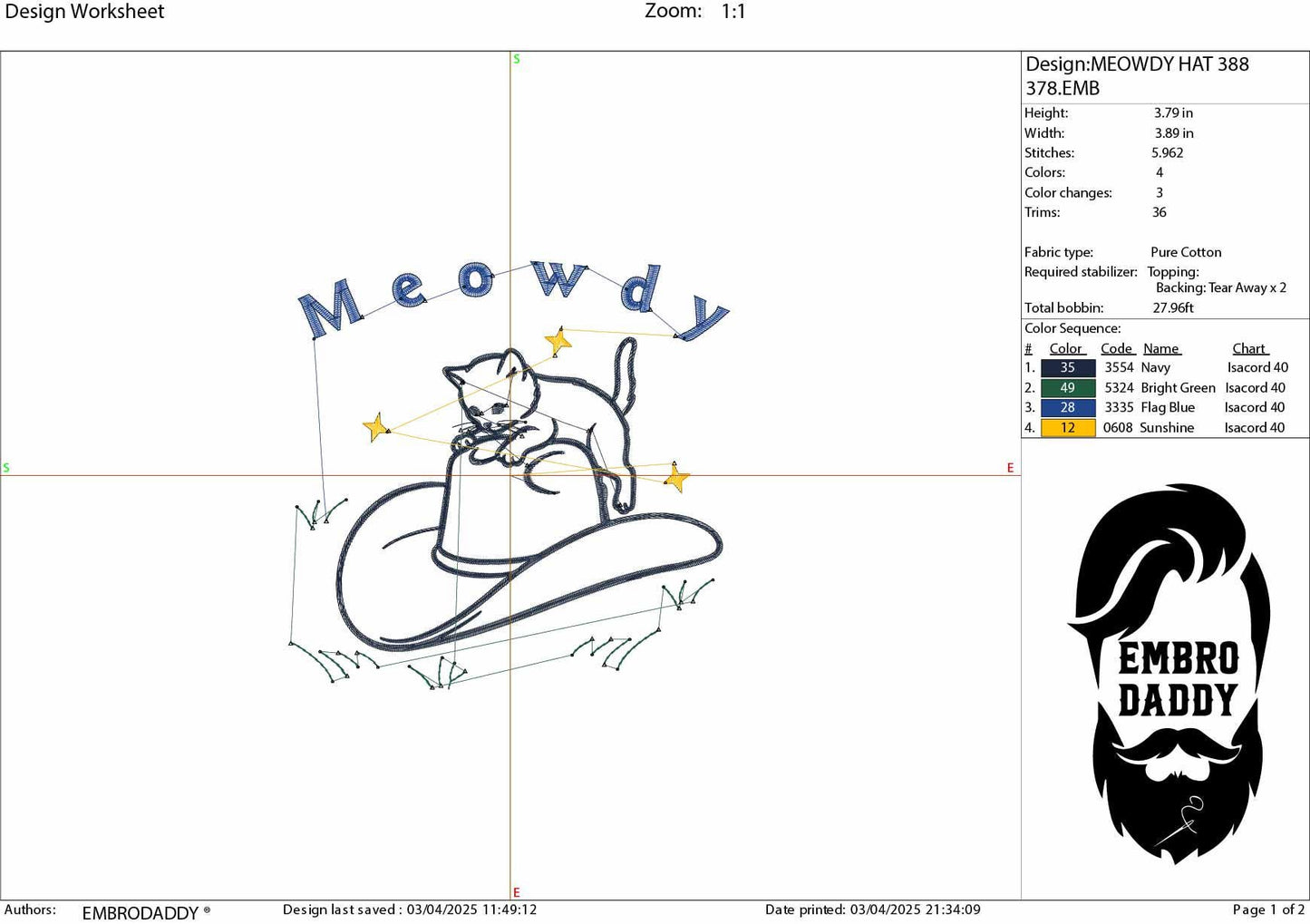 Machine Embroidery files, Meowdy, Retro Cat on Cowboy Hat, Vintage, Boho Bohemian Wild West, Cowboy Saying, PES, dst, xxx, hus & more