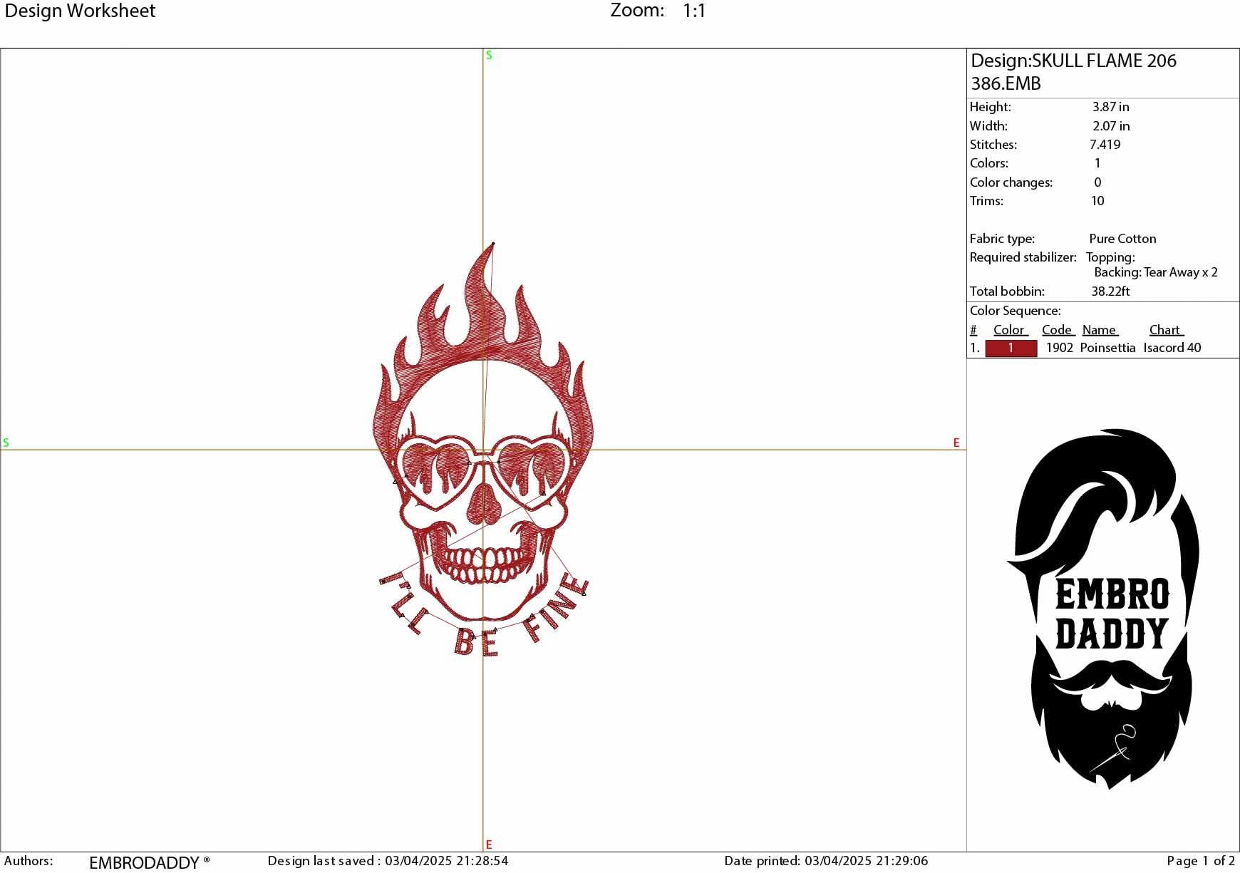 Machine Embroidery files, Flaming Meme Skull, Minimal Funny Skull, Mental Health, Retro, Heart-Shaped, I'm Fine, PES, dst, xxx, hus & more