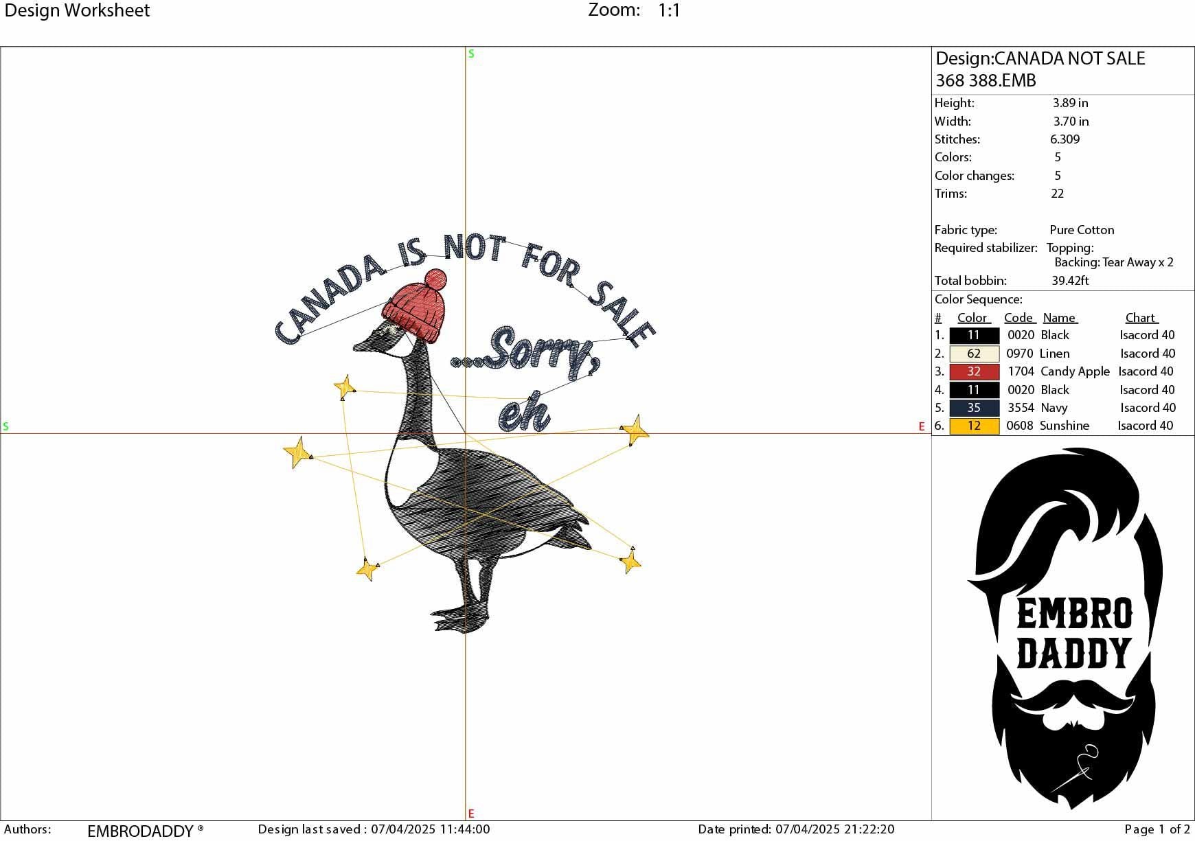 Machine embroidery files, Canada is not for sale....sorry, eh, Funny, Canadian Goose, Geese, PES, DST, hus & more