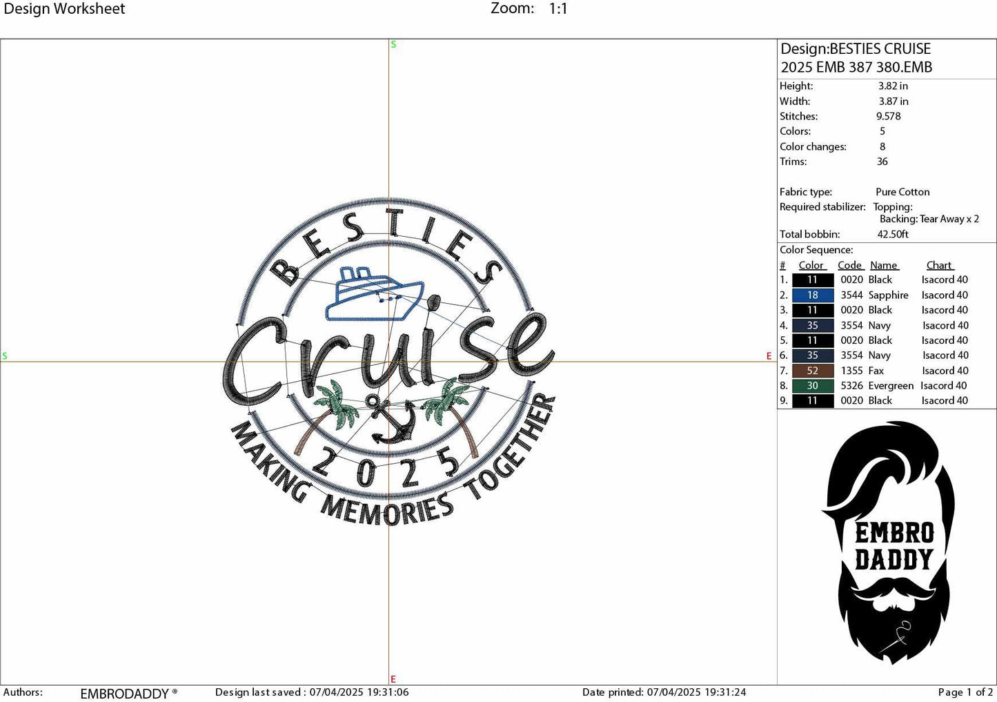 Machine Embroidery files, besties Cruise 2025, memories together, PES, xxx, hus & more, embroidery files