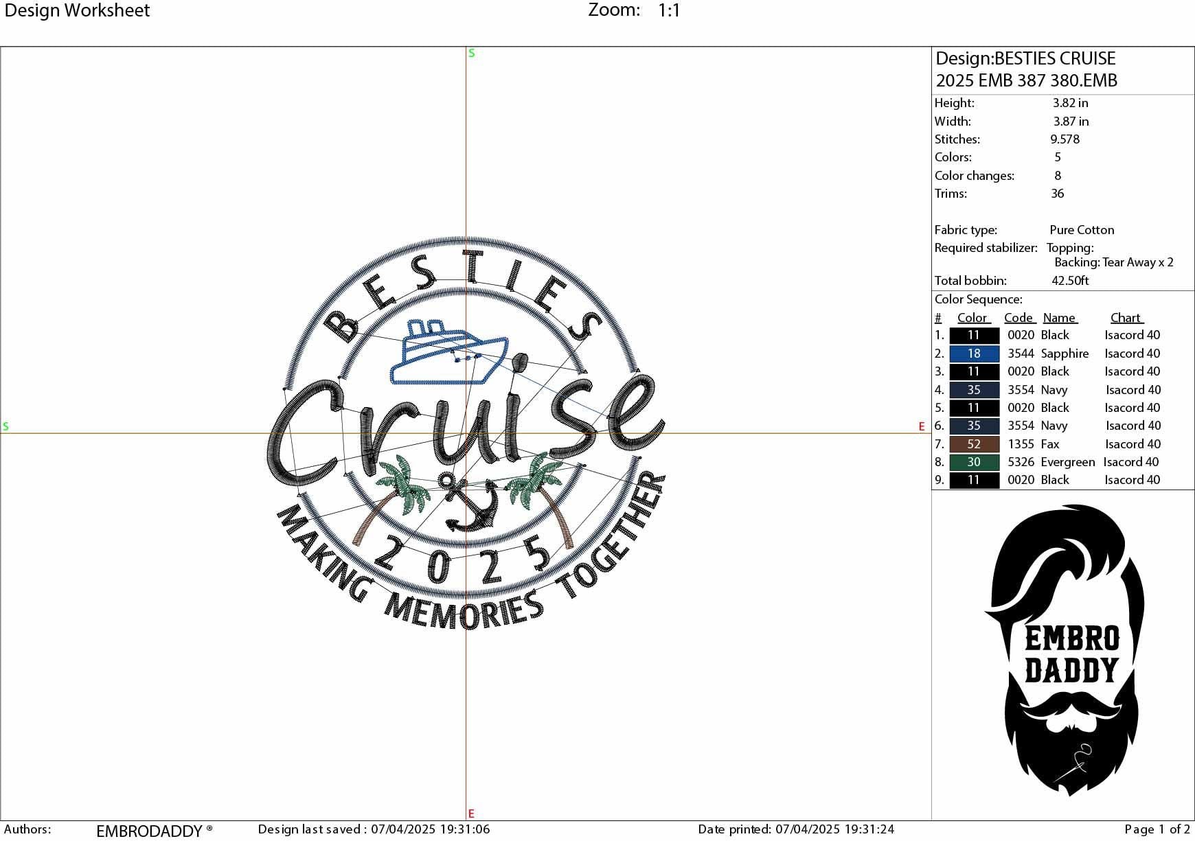 Machine Embroidery files, besties Cruise 2025, memories together, PES, xxx, hus & more, embroidery files
