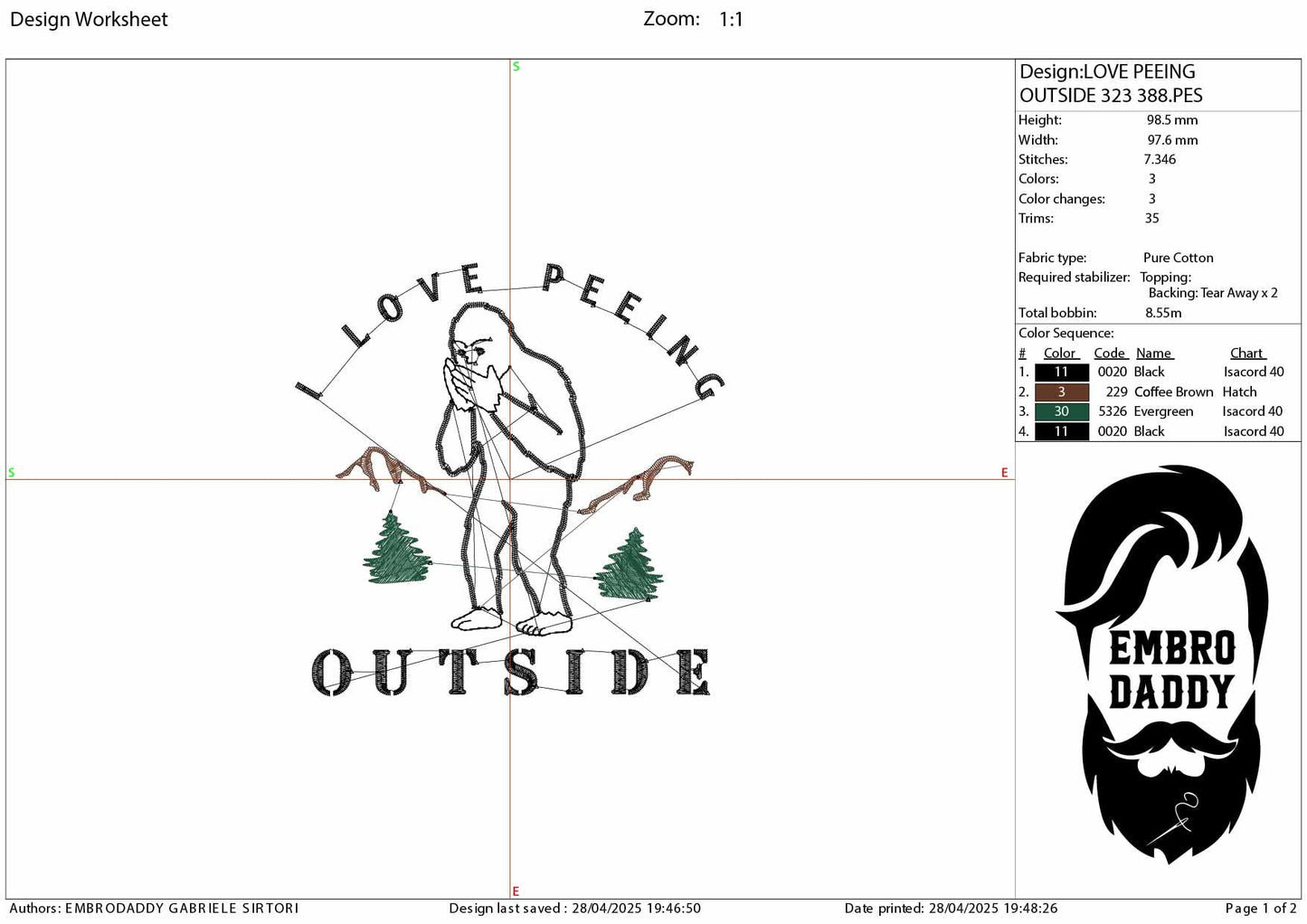Machine Embroidery files, I Love Peeing Outside, Funny Assquatch, Funny Camping, Humorous Outdoor, Camper and Nature, PES, xxx, hus & more