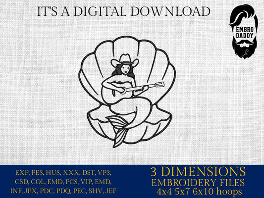 Machine Embroidery files, Summer Mermaid Cowgirl, Vintage, Playing Guitar, Cute, Funny Quote PES, DST, xxx, hus & more
