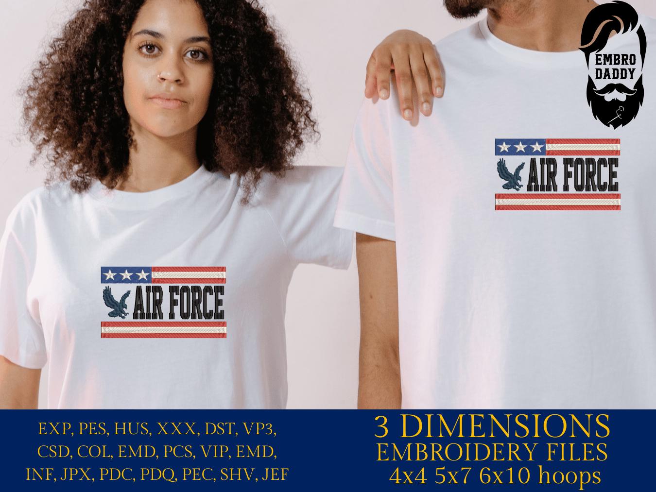 Machine Embroidery files, Air Force, USA flag, PES, DST, xxx, hus & more