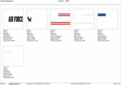 Machine Embroidery files, Air Force, USA flag, PES, DST, xxx, hus & more