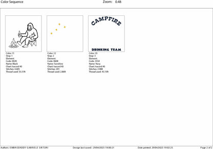Machine Embroidery files, Campfire Drinking Team, Funny Camping Design, Drinking, Beer Lover, Cocktails Campfires PES, xxx, hus & more